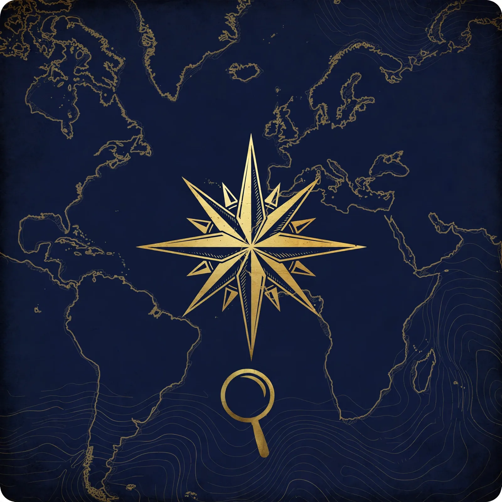 The Hidden Atlas — channel avatar, a gold compass star over a navy vintage map